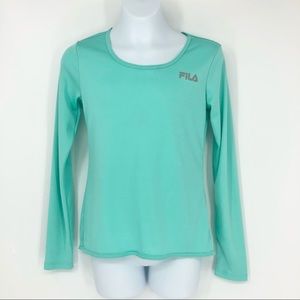 FILA Girls Medium 10/12 Aqua Teal Long Sleeve Gym Exercise Sports Top